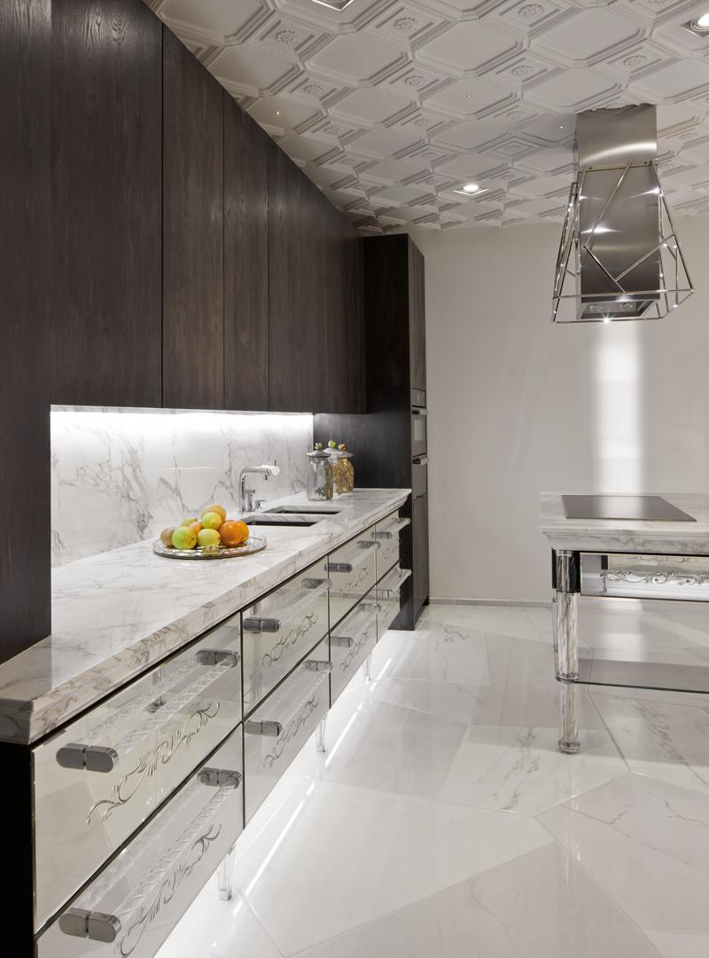 kitchen island with calacatta marble